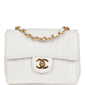 Chanel Vintage Mini Square Flap Vertical Stripe White Caviar Gold Hardware