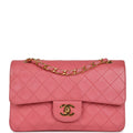 Chanel Vintage Small Classic Double Flap Bag Dark Pink Lambskin Gold Hardware