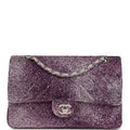 Custom Swarovski Crystal Chanel Vintage Medium Classic Double Flap Purple Lambskin Silver Hardware