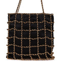 Chanel Vintage Chain Frame CC Shopping Tote Black Satin Gold Hardware