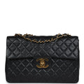 Chanel Vintage XL Jumbo Flap Bag Black Lambskin Gold Hardware