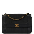 Chanel Vintage Vertical Border Flap Bag Black Linen and Lambskin Gold Hardware