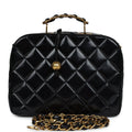 Chanel Vintage Lunchbox Vanity Black Patent Leather Gold Hardware