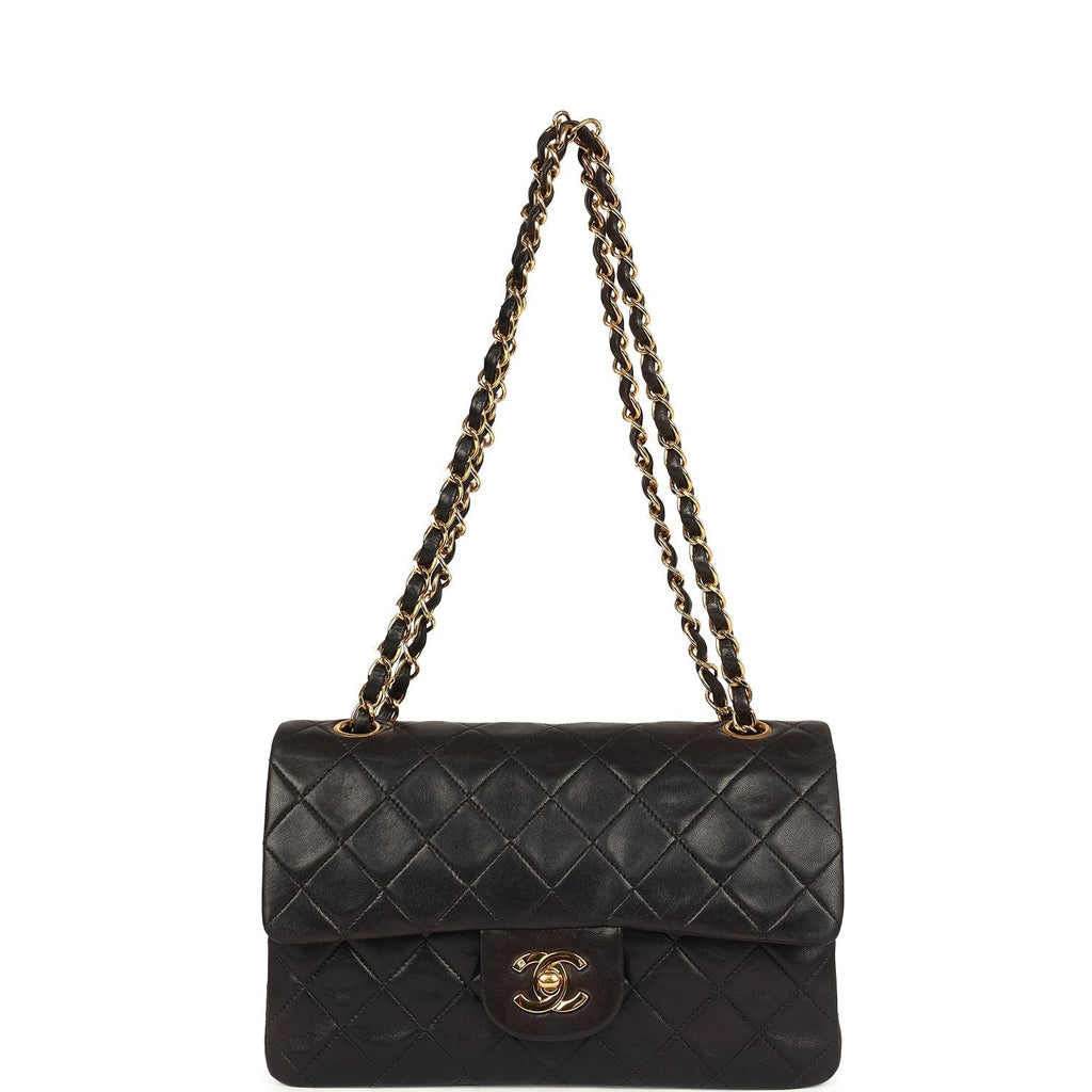 Chanel Vintage Small Classic Flap Black Lambskin Gold Hardware