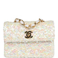 Chanel Vintage Micro Half Flap Iridescent Ivory Sequin Gold Hardware