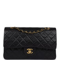 Chanel Vintage Medium Classic Double Flap Black Lambskin Gold Hardware