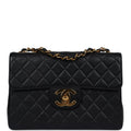 Chanel Vintage Jumbo Single Flap Bag Black Caviar Gold Hardware