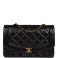 Chanel Vintage Small Diana Flap Bag Black Lambskin Gold Hardware