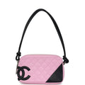 Chanel Vintage Cambon Ligne Pink and Black Calfskin Pochette Silver Hardware