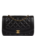 Chanel Vintage Medium Diana Flap Bag Black Lambskin Gold Hardware