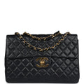 Chanel Vintage XL Jumbo Maxi Flap Bag Black Lambskin Gold Hardware
