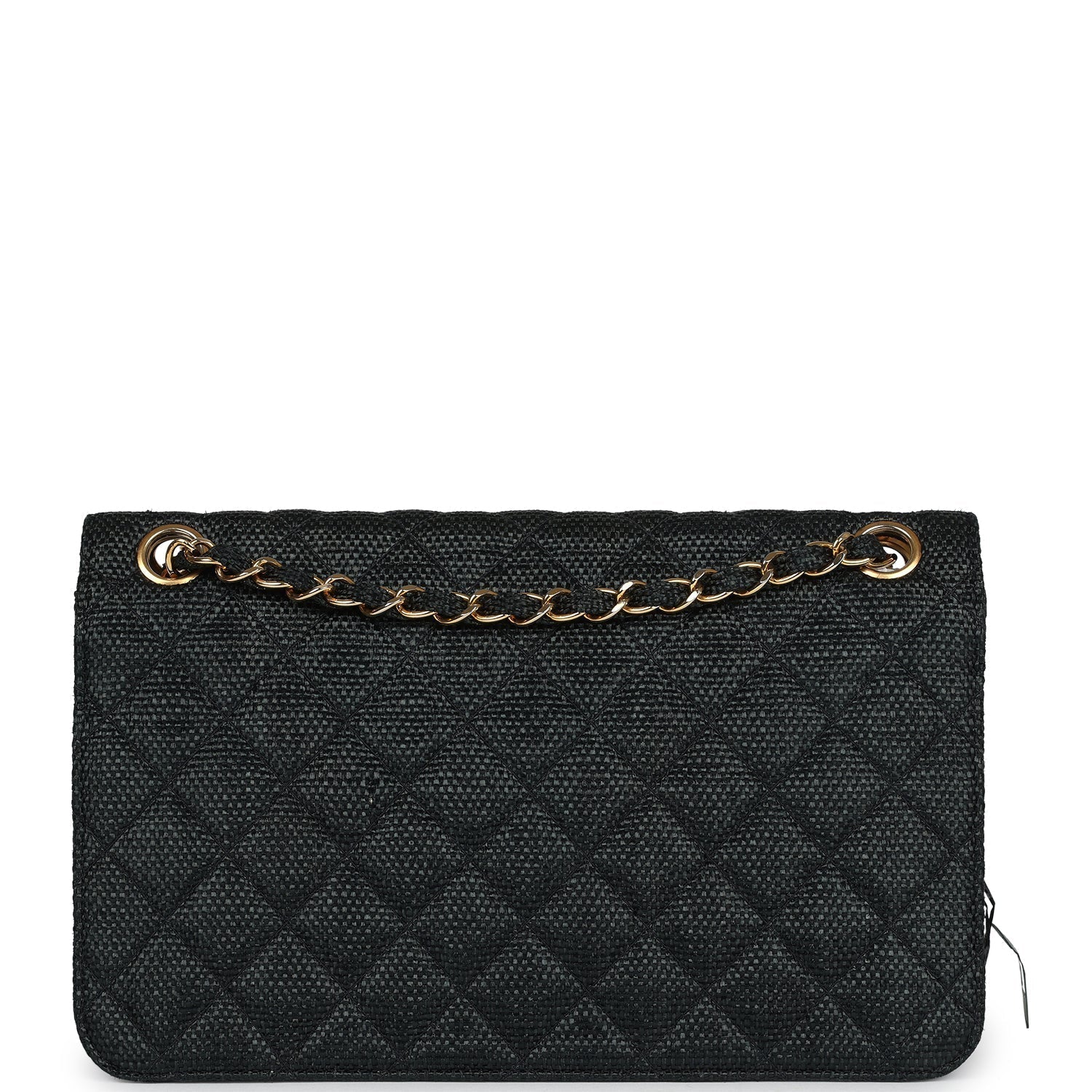 Chanel Vintage Quilted Fringe Single Flap Bag Black Raffia Gold Hardware