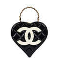 Chanel Vintage Heart Vanity Bag Black and White Patent Antique Gold Hardware