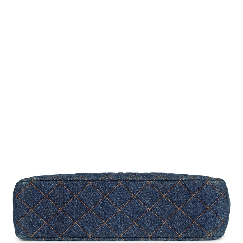 Chanel Vintage Jumbo Single Flap Bag Blue Denim Tortoiseshell Bakelite Hardware