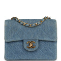 Chanel Vintage Mini Square Flap Bag Blue Denim Gold Hardware