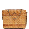 Chanel Vintage Small Picnic Basket Bag Natural Wicker Gold Hardware