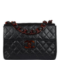 Chanel Vintage Jumbo Single Flap Bag Black Lambskin Tortoiseshell Hardware