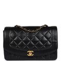 Chanel Vintage Medium Diana Flap Bag Black Lambskin Gold Hardware
