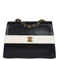 Chanel Vintage Trapezoid Flap Bag Navy and White Lambskin Gold Hardware