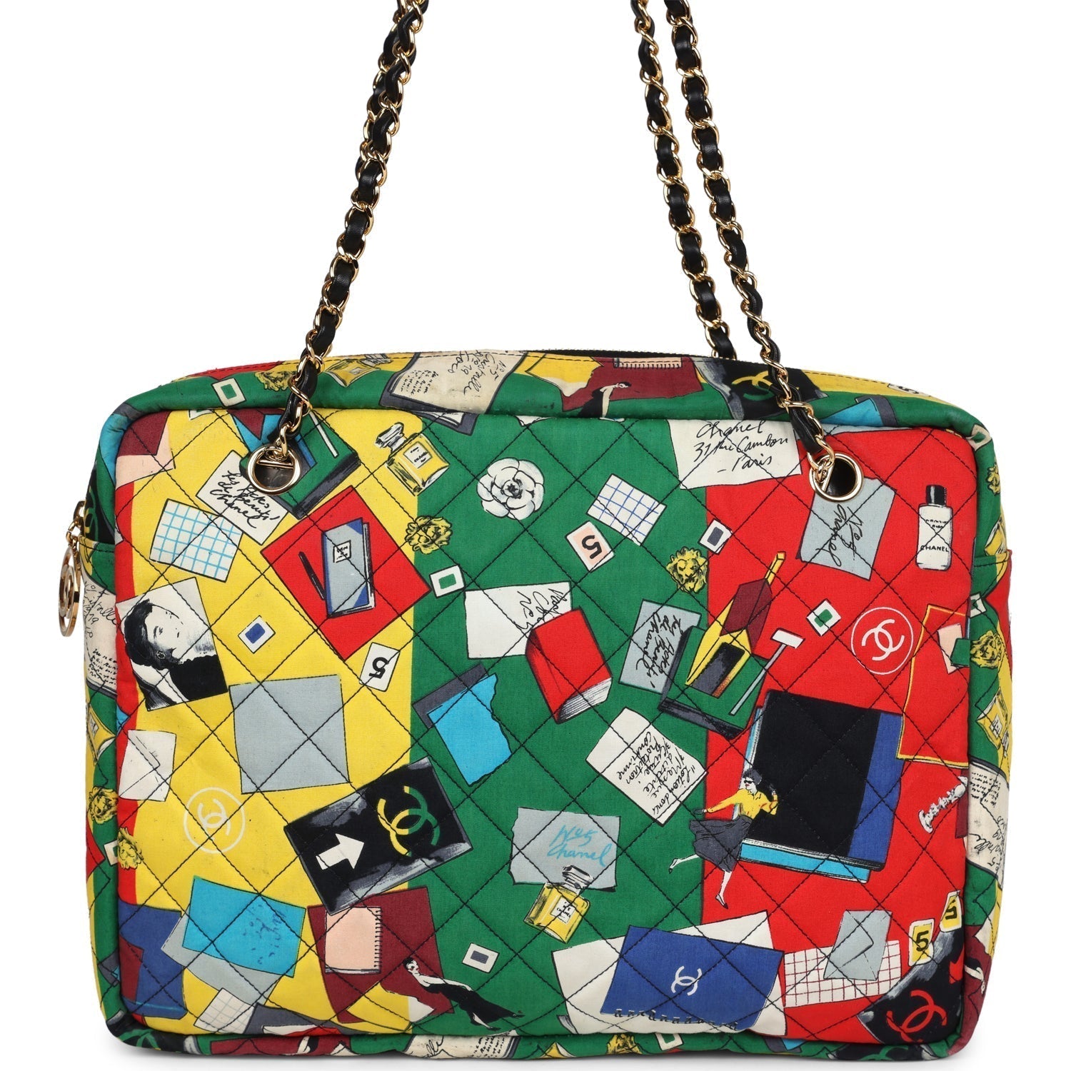 Chanel Vintage Printed Shoulder Bag Multicolored Canvas Gold Hardware