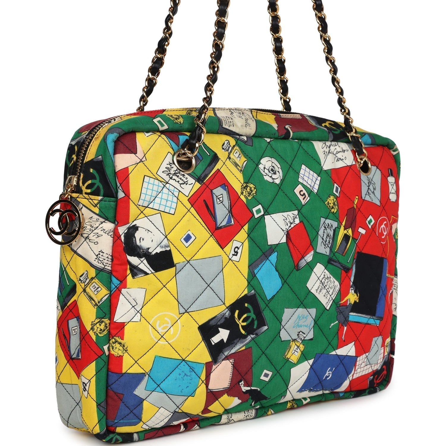 Chanel Vintage Printed Shoulder Bag Multicolored Canvas Gold Hardware