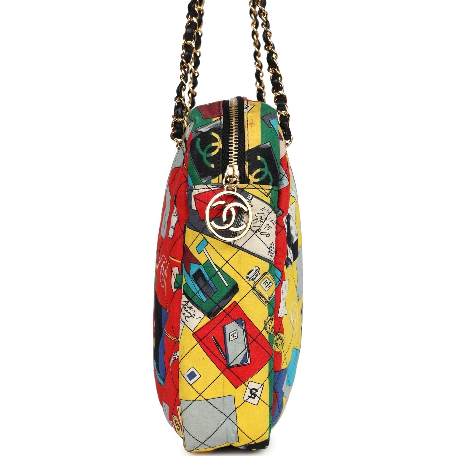 Chanel Vintage Printed Shoulder Bag Multicolored Canvas Gold Hardware