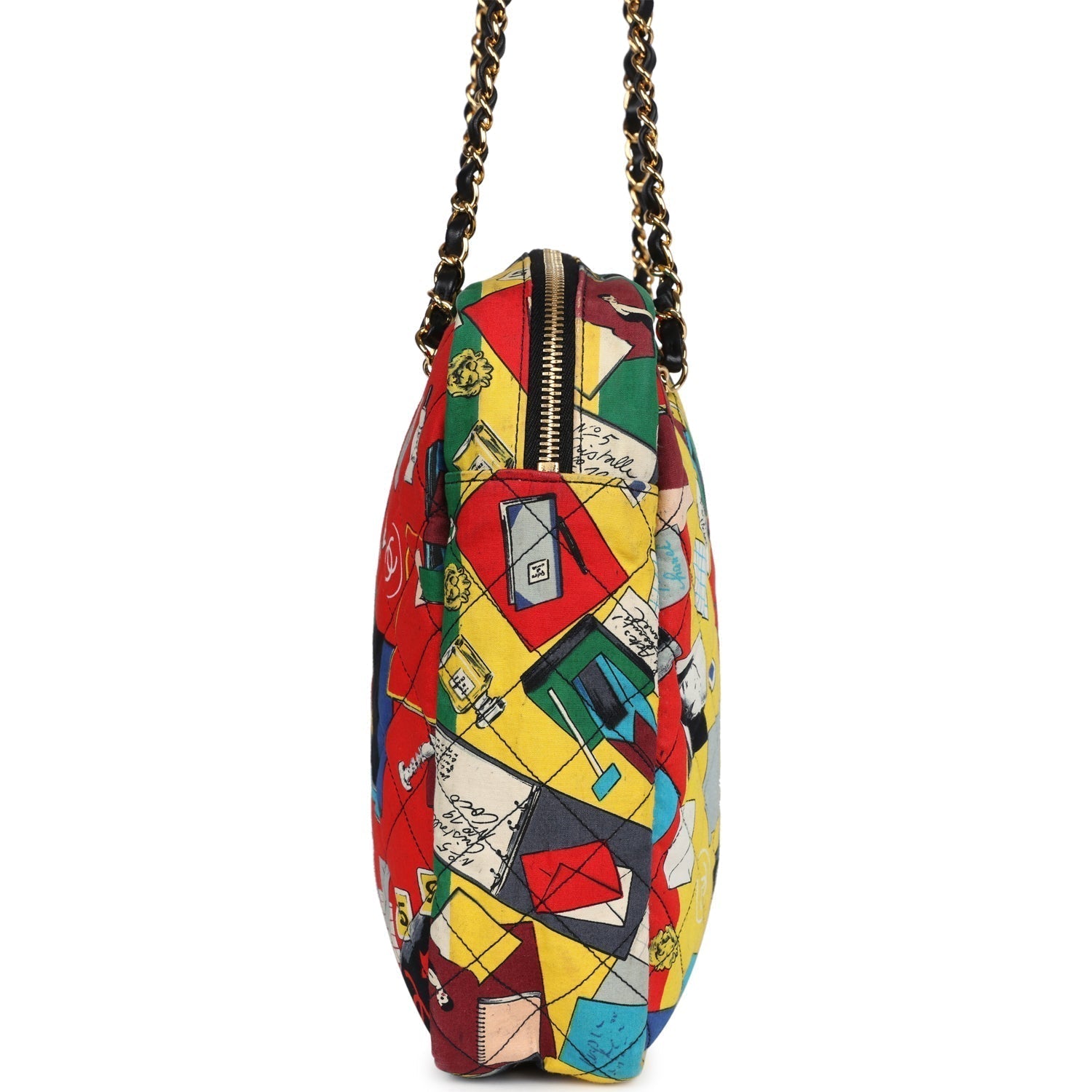Chanel Vintage Printed Shoulder Bag Multicolored Canvas Gold Hardware
