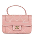 Chanel Vintage Mini Wild Stitch Surpique Top Handle Flap Bag Pink Calfskin Gold Hardware