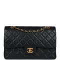 Chanel Vintage Medium Classic Double Flap Bag Black Lambskin Gold Hardware