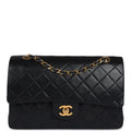 Chanel Vintage Medium Classic Double Flap Bag Black Lambskin Gold Hardware