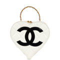 Chanel Vintage Heart Vanity Bag White and Black Patent Antique Gold Hardware