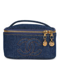 Chanel Vintage Square Vanity Case Dark Blue Denim Gold Hardware
