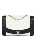 Chanel Vintage Medium Diana Flap Bag White and Black Lambskin Gold Hardware