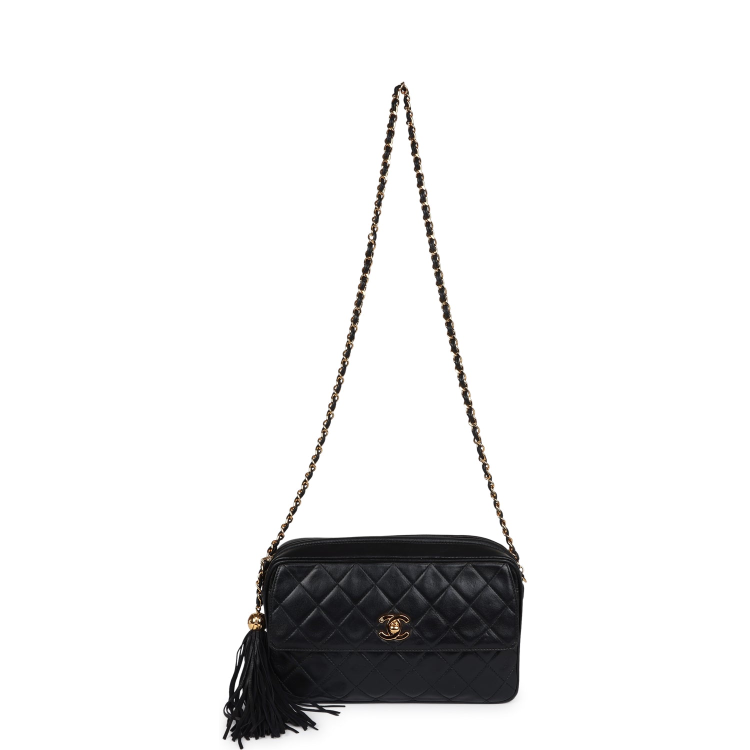 Chanel Vintage Medium Pocket Camera Bag Black Lambskin Gold Hardware