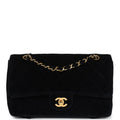 Chanel Vintage Medium Single Flap Bag with Magazine Holder Black Velvet Gold Hardware
