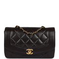 Chanel Vintage Small Diana Flap Bag Black Lambskin Gold Hardware