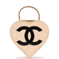 Chanel Vintage Heart Vanity Bag Beige and Black Patent Antique Gold Hardware