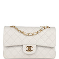 Chanel Vintage Small Classic Double Flap Bag White Lambskin Gold Hardware