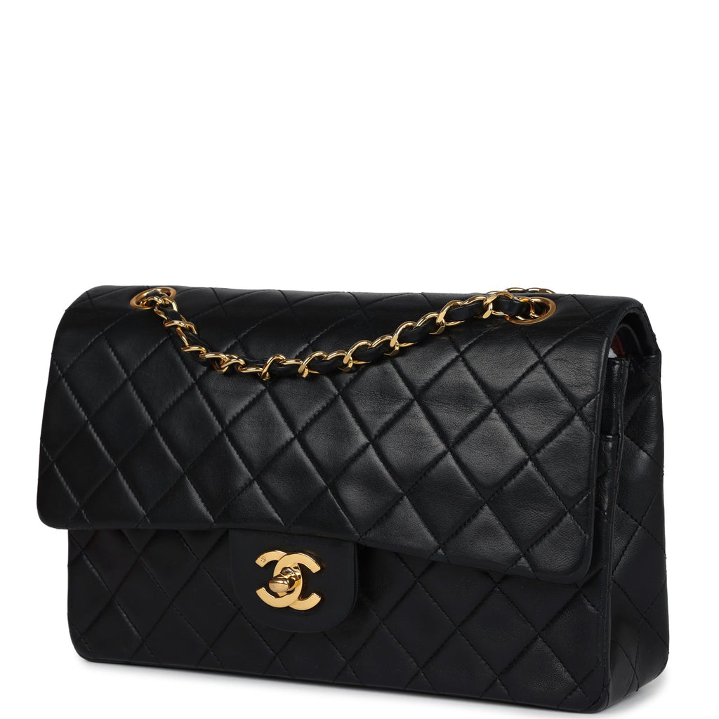 Chanel Vintage Medium Classic Double Flap Bag Black Lambskin Gold Hardware