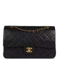 Chanel Vintage Medium Classic Double Flap Bag Black Lambskin Gold Hardware