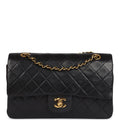 Chanel Vintage Medium Classic Double Flap Bag Black Lambskin Gold Hardware