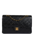 Chanel Vintage Medium Classic Double Flap Bag Black Lambskin Gold Hardware
