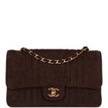 Chanel Vintage Medium Vertical Flap Bag Brown Suede Gold Hardware