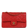 Chanel Vintage Small Classic Double Flap Bag Red Lambskin Gold Hardware