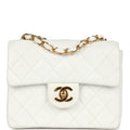 Chanel Vintage Mini Square Flap Bag White Lambskin Gold Hardware