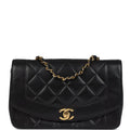 Chanel Vintage Small Diana Flap Bag Black Lambskin Gold Hardware