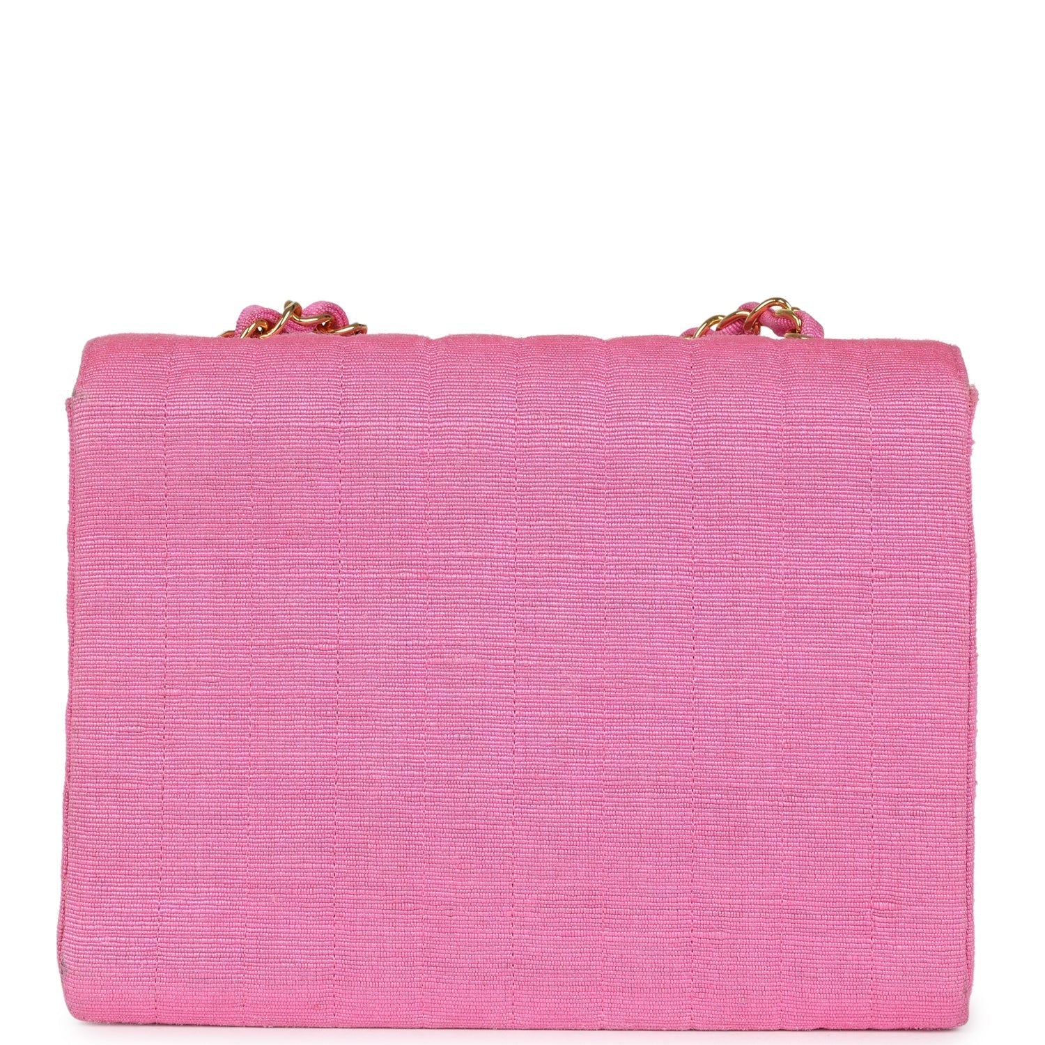 Chanel Vintage Vertical Mademoiselle Shoulder Bag Pink Linen Gold Hardware