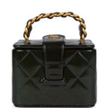 Chanel Vintage Mini Square Vanity Green Patent Antique Gold Hardware