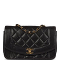 Chanel Vintage Small Diana Flap Bag Black Lambskin Gold Hardware