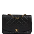 Chanel Vintage Medium Diana Flap Bag Black Lambskin Gold Hardware